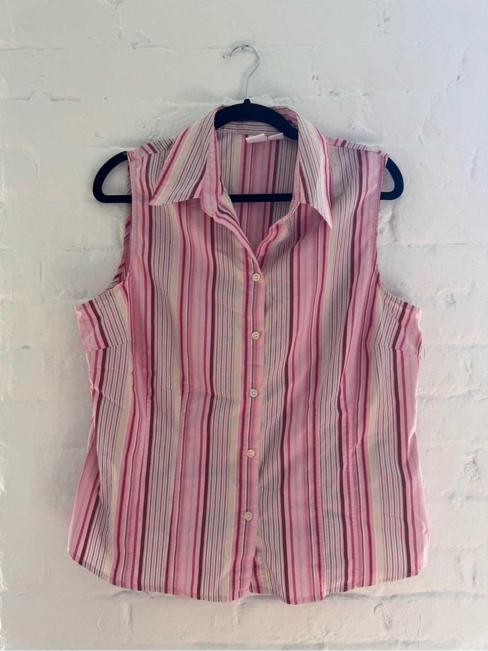 Apt. 9 Pink and White Striped Sleeveless Button-Down Shirt